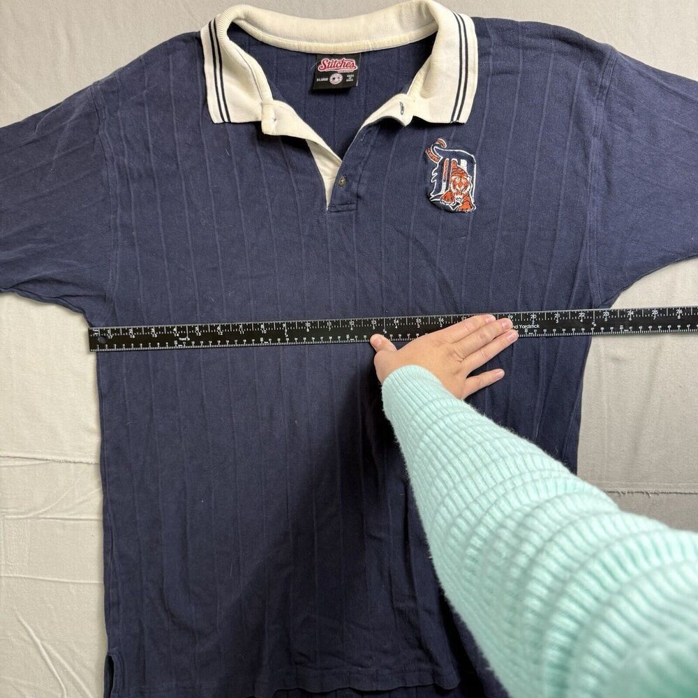 Vintage Detroit Tigers Polo Shirt 1990s XL Fit Blue MLB Baseball Stitches Brand - Picture 4 of 7
